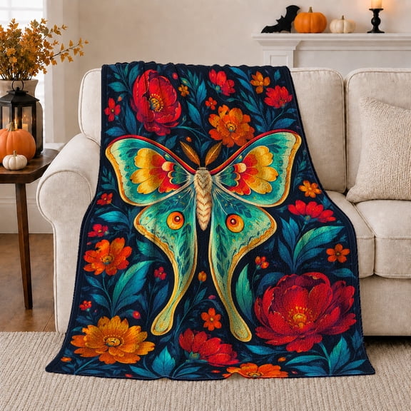 autumn celebration Decorative Moth Botanical Print, Festive autumn celebration Scene, Warm Flannel Blanket for Living Room and Family Room, Art Lovers autumn celebration Gift, Festive Home Decor