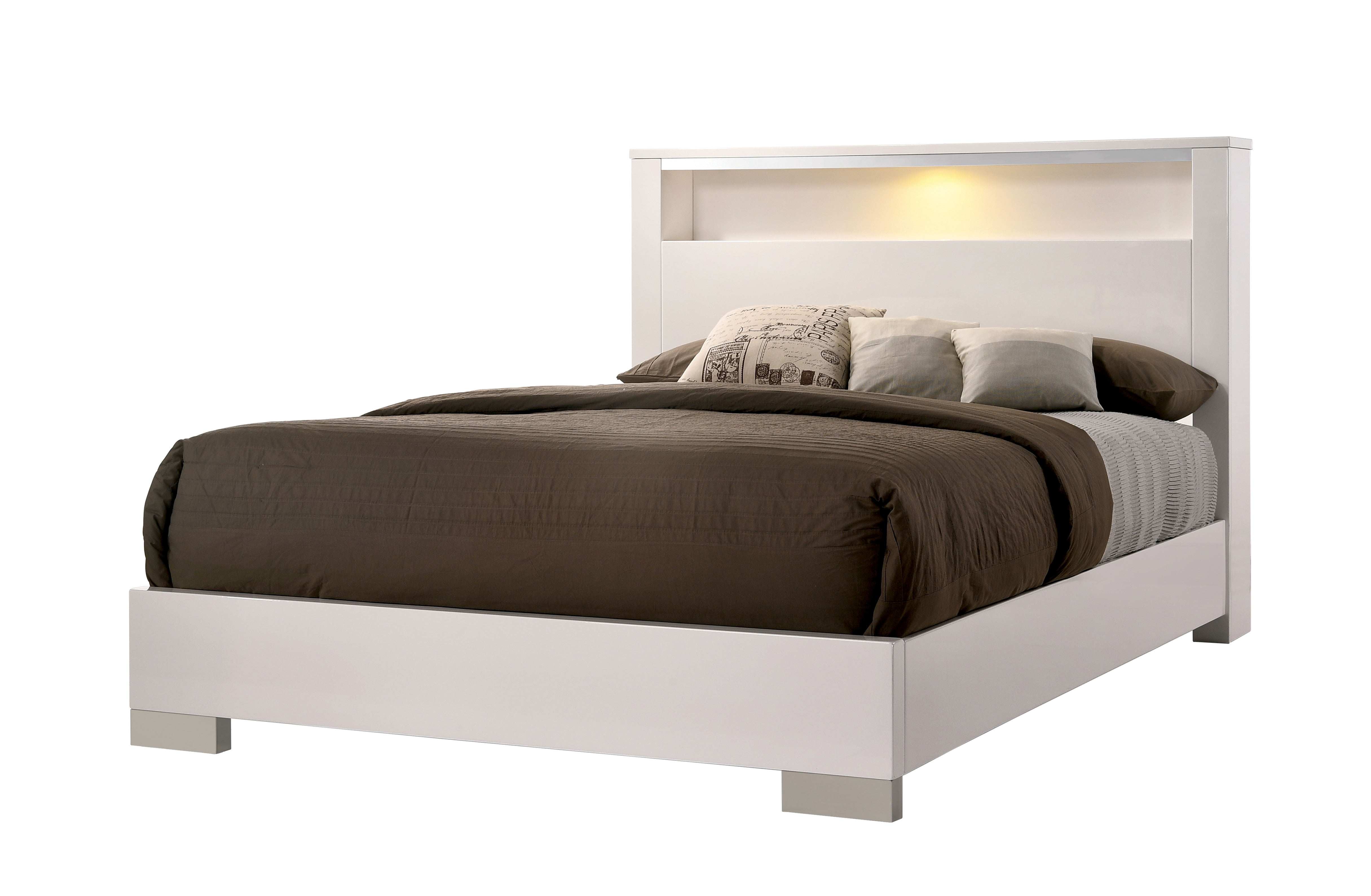 Furniture of America Quaker Contemporary Wood LED Panel Bed, Queen, White
