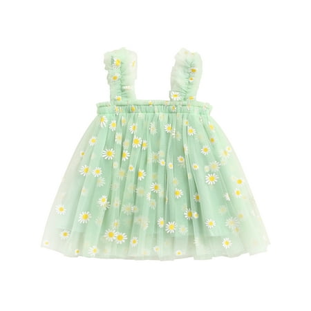 

Musuos Baby Girl Flower Tulle Tutu Dress Strappy Princess Dresses Layered Beach Sundress