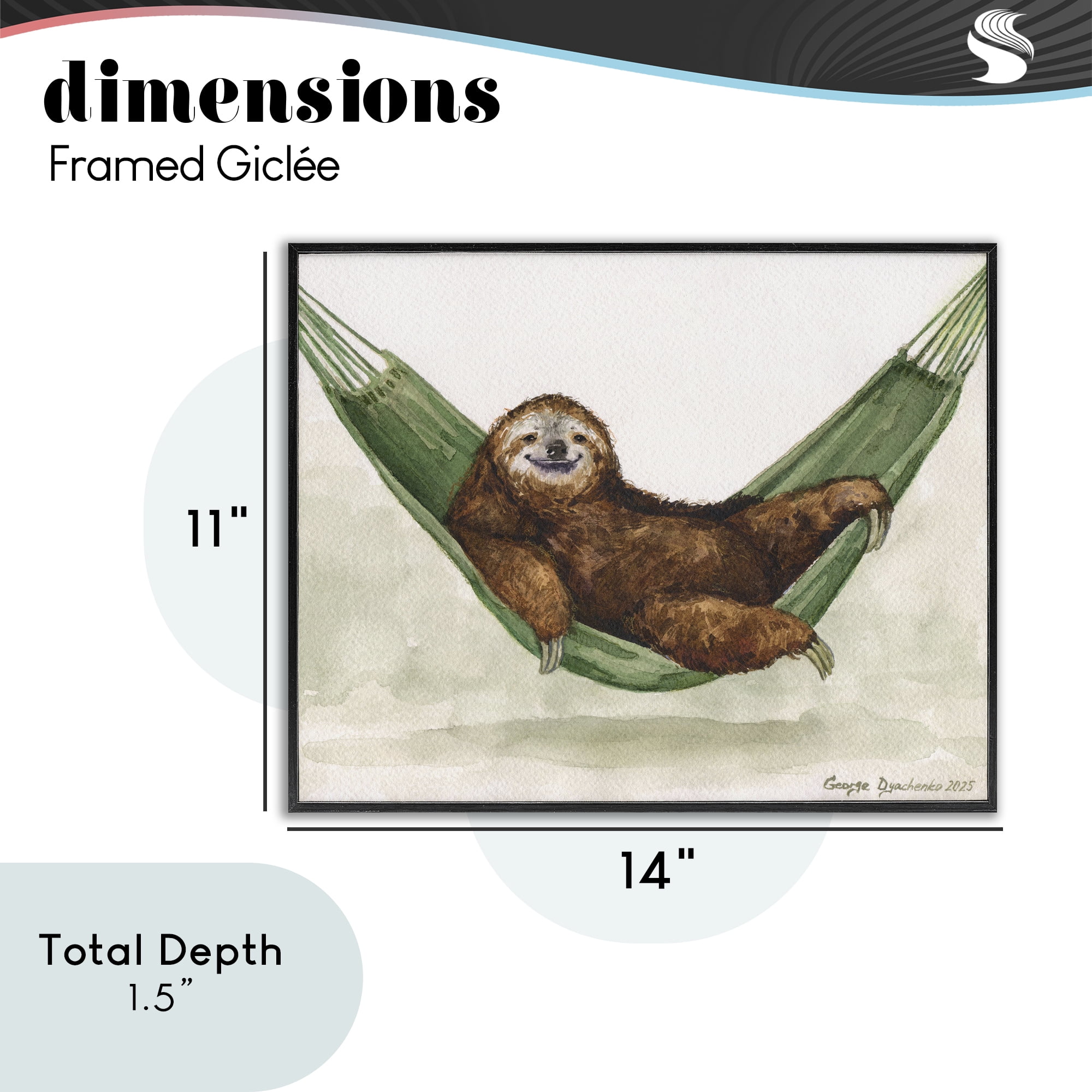 Stupell Industries Sloth On The Hammock Black Framed Giclee Art, design by George Dyachenko