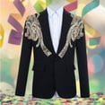 thumbnail image 2 of IWRICH Men's Stylish Dinner Tux Dress Blazer Slim Fit Gold Sequin Suit Jacket Sport Coat Black XL, 2 of 6