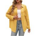 thumbnail image 1 of Yuyuzo Womens Long Sleeve Button Down Shirts Solid Color Collared Tshirts Tops Casual Loose Basic Fall Trendy Blouse Tops Yellow, 1 of 6