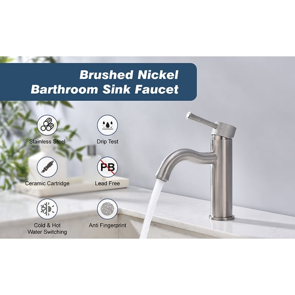 Brushed Nickel Bathroom Faucet Lavatory Single Handle Hole Bathroom Sink Faucet Washbasin Faucet