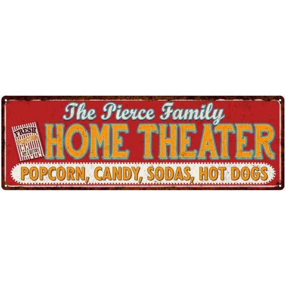 The PIERCE Family Home Theater Sign Gift 6x18 Metal Movies Decor 106180100186