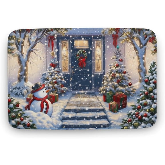 Cute Snowman Door Mat Home Welcome Mats Outdoor and Indoor for Christmas, Heavy-Duty Low-Profile Non-Slip Front Welcome Mat for Home Entrance, Outside Entry, Yard, Floor, Patio 16"x24"