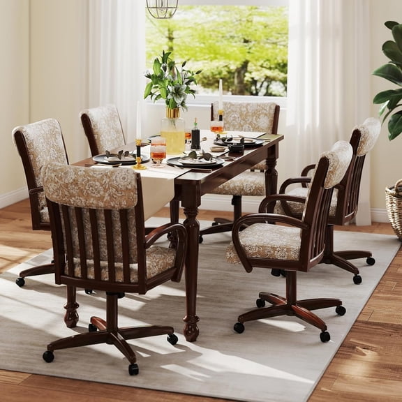 Chromcraft Set of 1 Chairs, Classic Chairs with Soft Double Wheels for Kitchen Room(Chestnut-2336)