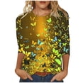 thumbnail image 2 of Cavosen Three Quarter Sleeve Tops for Women Tunic 3/4 Sleeve Floral Graphic Print Pullover Tees Crewneck Loose Fit Summer Blouse Resort Fashion Shirts Vacation Plus Size Yellow 3XL, 2 of 5