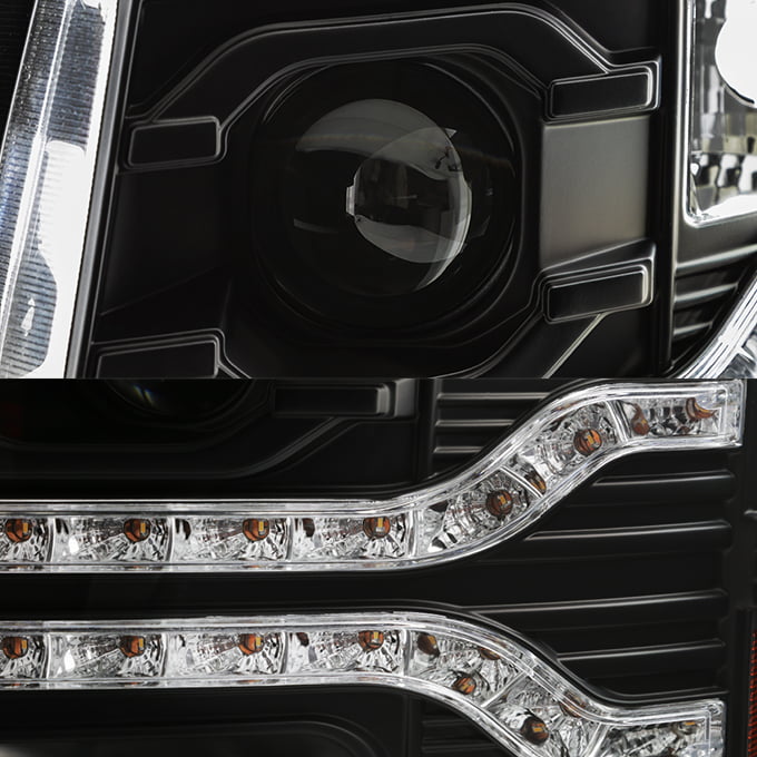 Fits 2007-2013 Chevy Silverado Pickup Dual DRL LED Black Projector Headlights