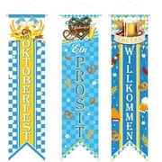 3 Pieces Oktoberfest Party Decorations Bavarian Banners Oktoberfest Prosit Welcome Porch Signs Festival Hanging Backdrops for Home Bar German Party Indoor Outdoor Wall Door Decor