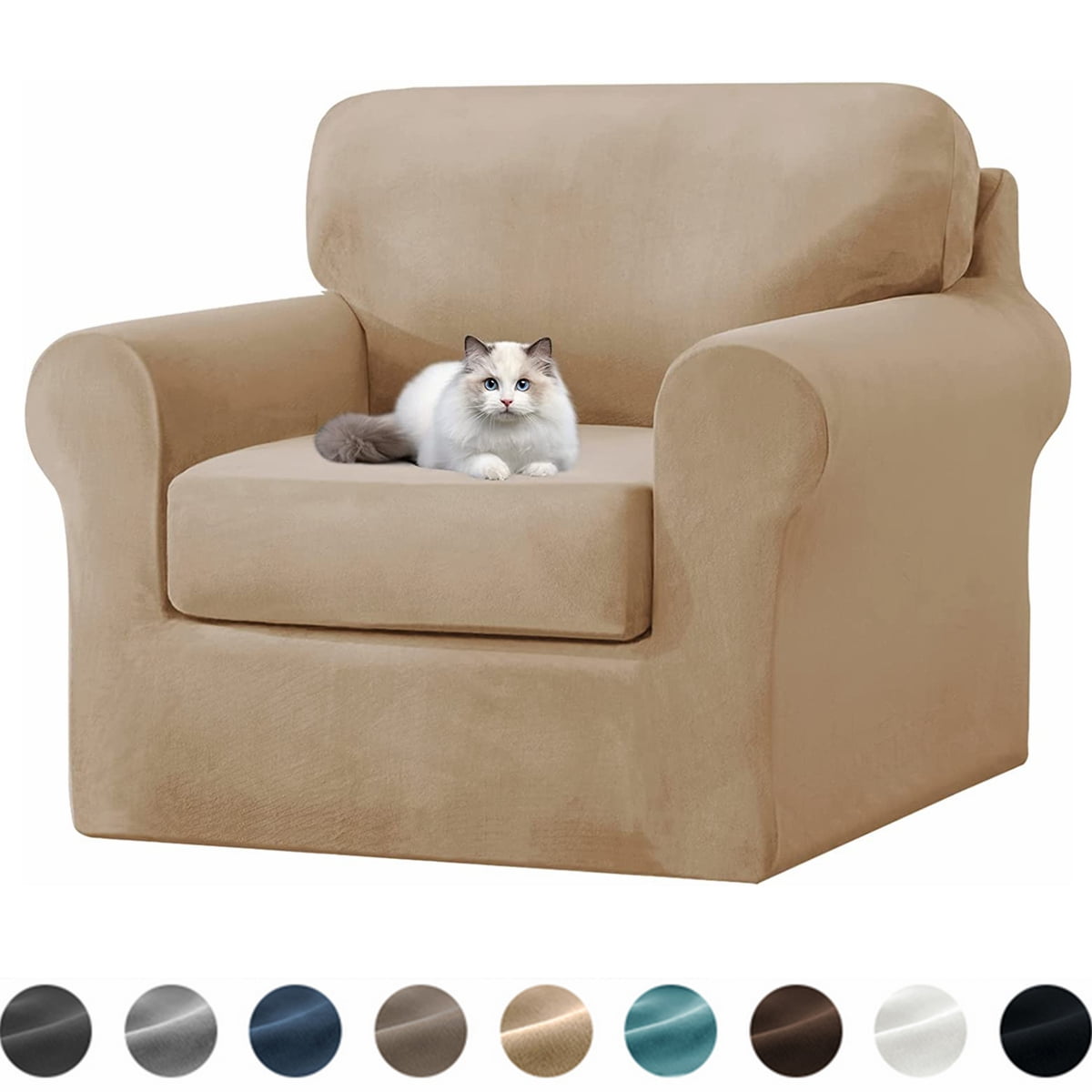 Stretch Velvet Sofa Cover,Slipcovers for Sofas with Separate Cushions and Backrests Covers, with Elastic Adjustment Band Slipcover