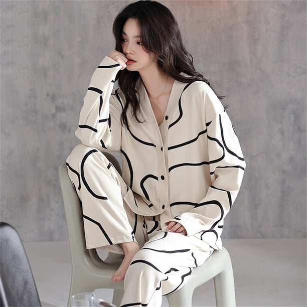 Cárdigan de manga larga con estampado de leopardo para mujer, pijama con cuello en V, ropa de dormir Sexy para el hogar