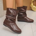thumbnail image 5 of SAWOBUUN Women's Slouchy Ankle Boots Faux Leather Round Toe Flat Sole Slip On Non Slip Comfort Casual Winter Booties, 5 of 9
