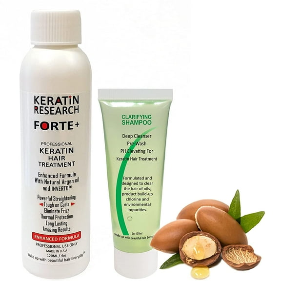 Keratin Forte Extra Strength Brazilian Keratin Hair Treatment Straightening Kit Complex Blowout Treatment Professional Grade Natural Organic Results Keratina Brasilera Para Alisar el Pelo (4oz 1oz)