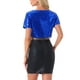 thumbnail image 3 of INSPIRAR CHIC Blusa de Mujer con Lentejuelas Brillantes de Manga Corta Recortada Cuello Redondo con Flecos para Fiesta de Cóctel Brillante en Azul Real, 3 of 5