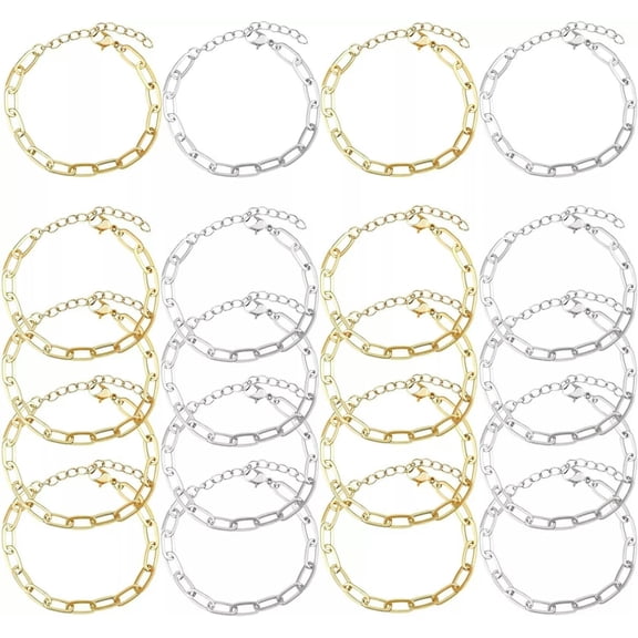 U8MO Charm Bracelets Silver Gold Paperclip Link Bracelets Wholesale Blanks 20pcs