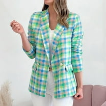 jsaierl Women's Plaid Blazers Houndstooth Long Sleeve Open Front Lapel Collar Jackets with Pockets