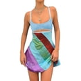 thumbnail image 1 of Mini vestido sexy con cuello halter y recorte para mujer Y2K Rainbow Girl Printed Backless Lace Up Bodycon Dress Vestidos de playa tropical Fokelyi WRLF-95-2, 1 of 7
