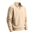 thumbnail image 2 of Fabrcox Mens Long Sleeve Polo Shirts Casual Button Collared Shirts Regular Fit Solid Color Workout Fall Winter Business Men Golf Shirt Khaki M, 2 of 8