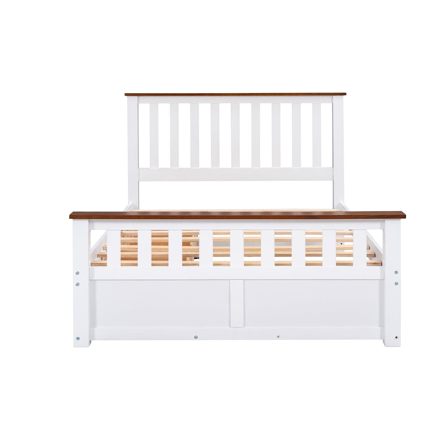 Kepooman Full Size Wood Platform Bed with Two Drawers and Wooden Slat Support, White & Walnut Kepooman Full Size Wood Platform Bed with Two Drawers and Wooden Slat Support, White & Walnut