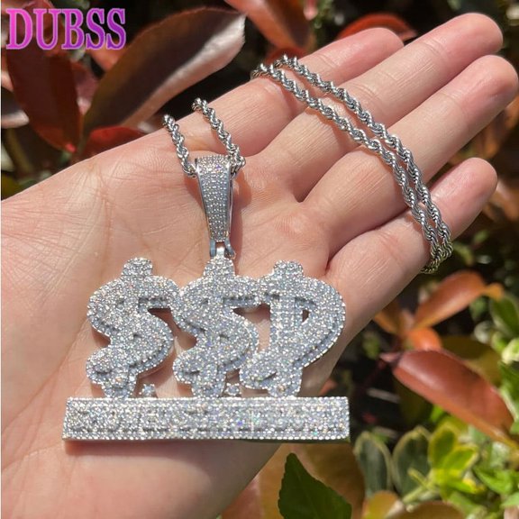 Dubss Prong Necklace for Men Iced Out Show Stay Down Pendant Two Tone Charms Hip Hop Jewelry