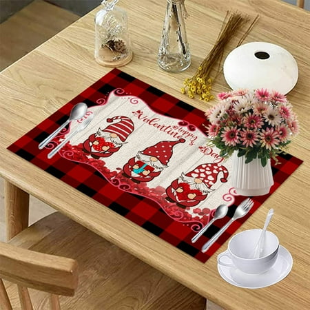 

Valentine s Day Placemats Decorations Set of 4 Love Heart Truck Red Buffalo Check Plaid Heat Resistant Holiday Place Mat for Dining Table Washable Cotton Table Mats