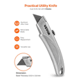 thumbnail image 2 of VEVOR Utility Knife, 2-Pack Retractable Box Cutter, with Aluminum Alloy Case, SK5 Blades and Handle, 3-Position Blade, 5 Blades, Heavy Duty Box Cutter for Leather, Card Board, Rubber Cables, Silver, 2 of 6