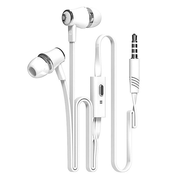Injueey Auriculares intrauditivos de 3,5mm para teléfono móvil, auriculares estéreo para ordenador con micrófono de reducción de ruido para Cables de audio/vídeo blanco