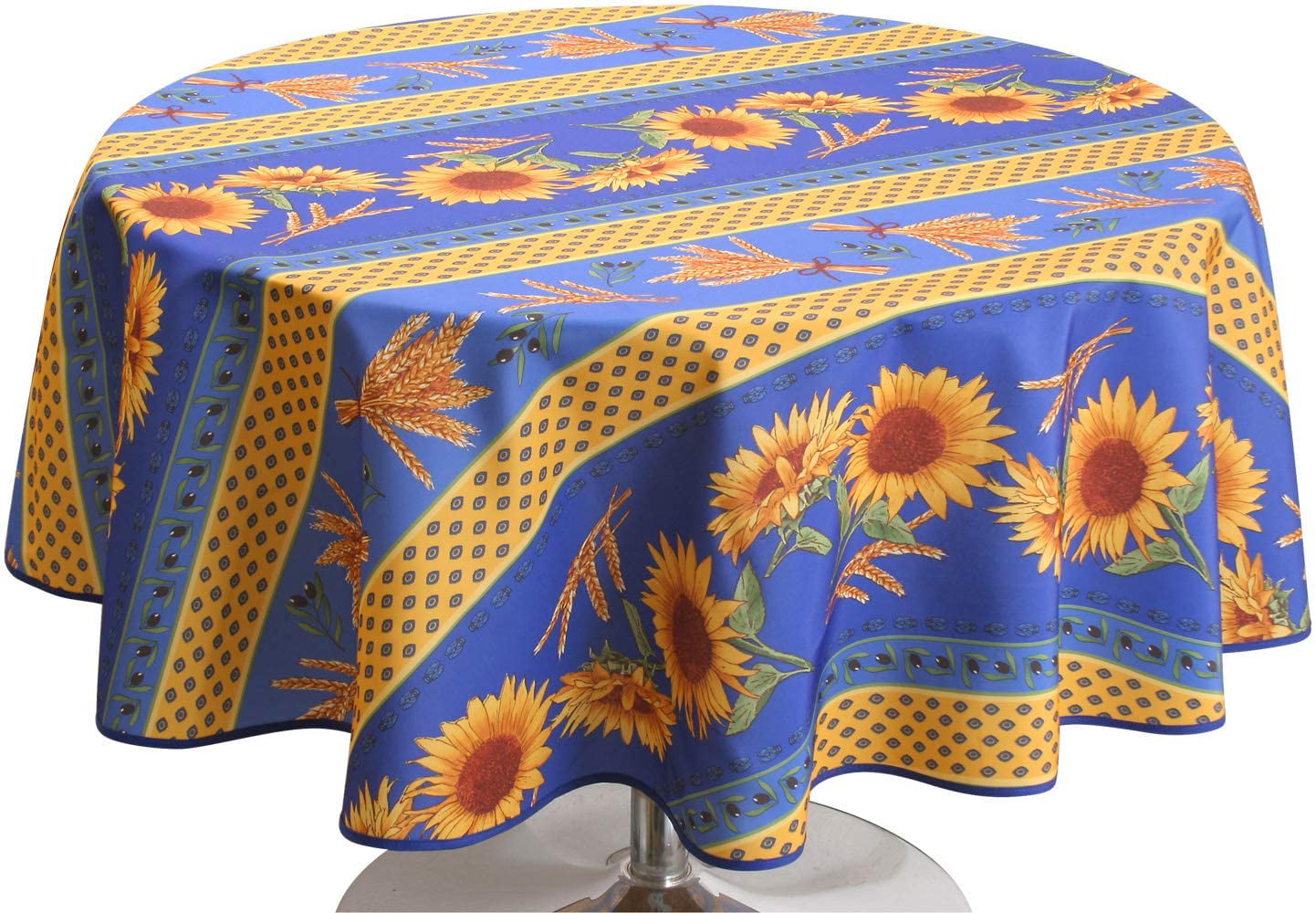 Tablecloth Provence 160 CM Round Blue Yellow Olives from France Easy-Care 