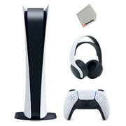 Sony Playstation 5 Digital Version Console (Japan Import) with White PULSE 3D Wireless Gaming Headset and Microfiber Cloth