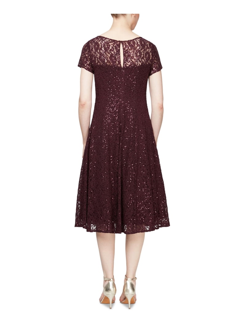SL Fashions Sequined Lace Midi Dress - Fig - Size 18 SL Fashions Sequined Lace Midi Dress - Fig - Size 18