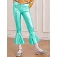 thumbnail image 5 of Alvivi Kids Girls Metallic Jazz Latin Dance Flare Pants Ruffle Stretchy Bell Bottom 6-14 Lake Green 16, 5 of 6