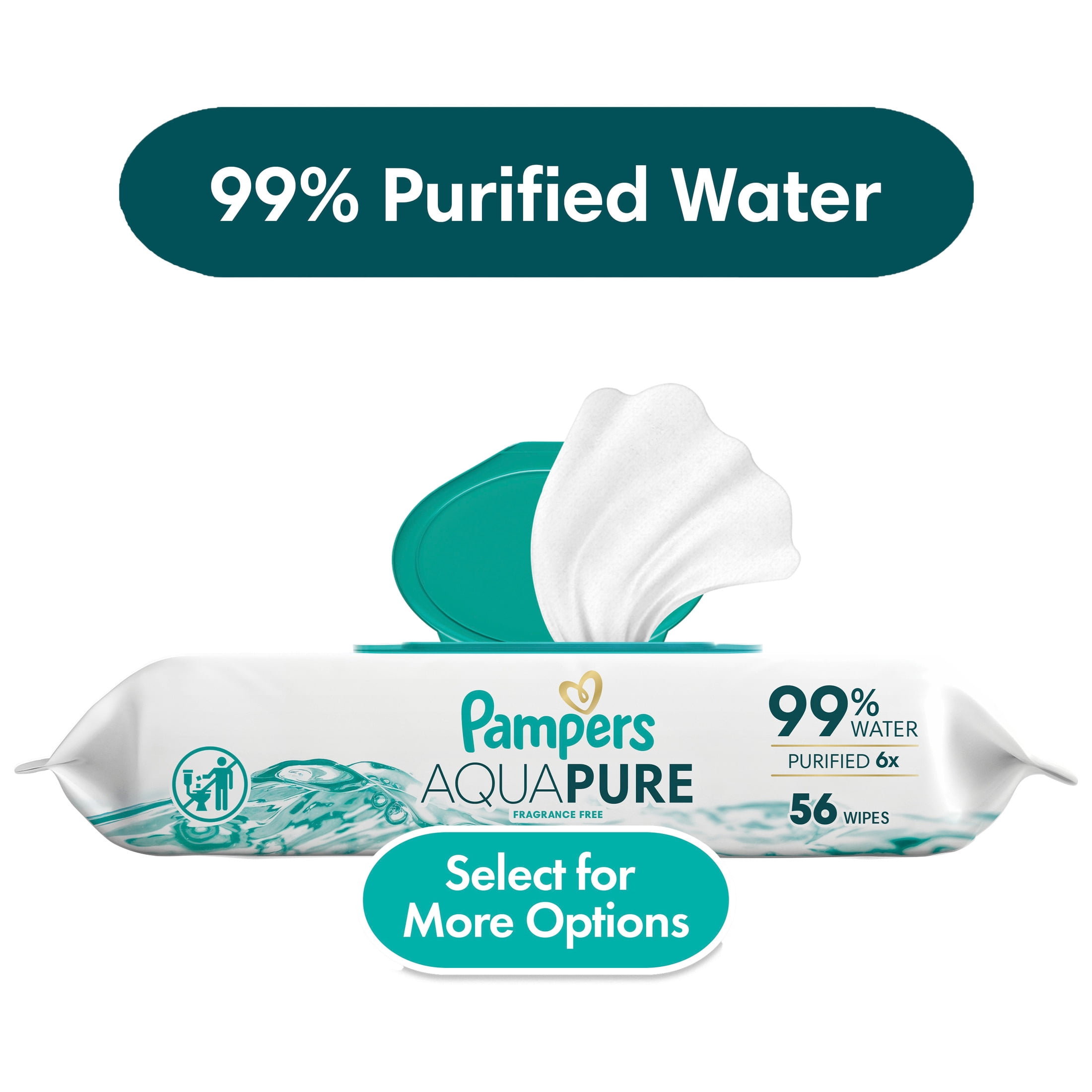 (4 pack) Pampers Aqua Pure Baby Wipes Unscented, 1-Pack, 56 Total Wipes (Select for More Options)