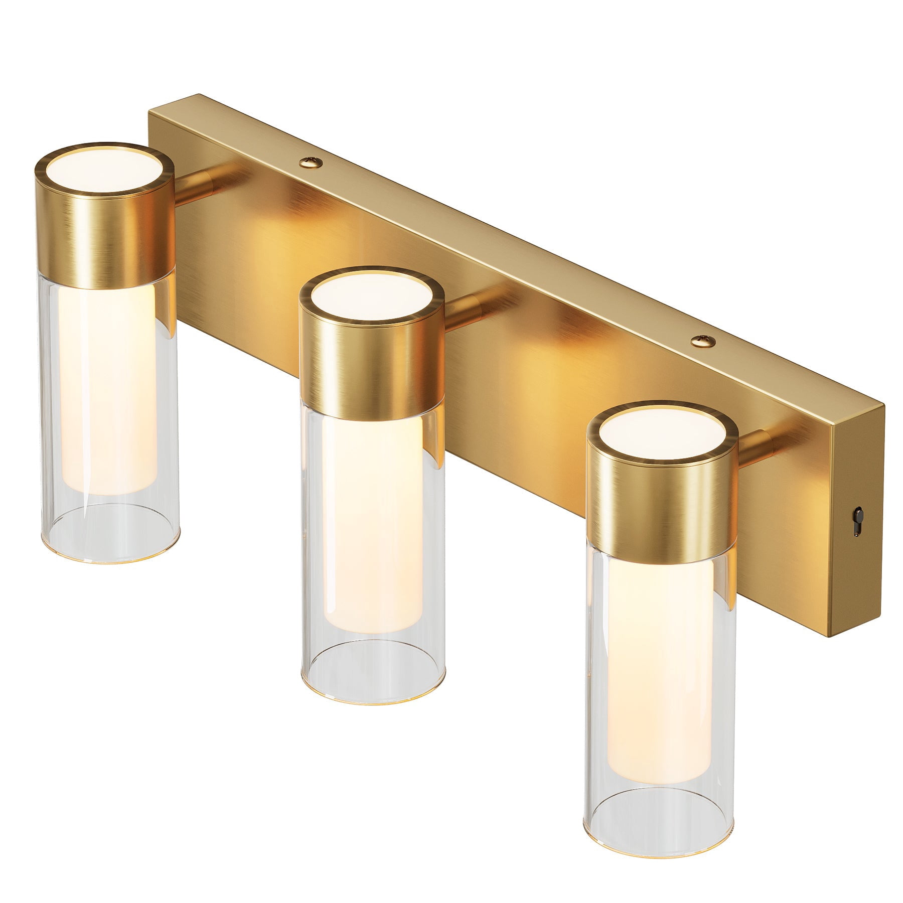 Fnova 19.7" LED Gold Vanity Lights, Modern 3CCT Dimmable Bathroom Light Fixtures with Double Glass Shade, (ETL Listed, Bulbs Included)