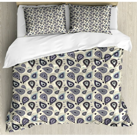 Moroccan Style Duvet Ethnic Queen Size Duvet Cover Set, Moroccan Paisley Style Ornament Middle East Heritage and Culture Traditional Motif, Decorative 3 Piece Bedding Set with 2 Pillow Shams, Multicolor, by Ambesonne ()