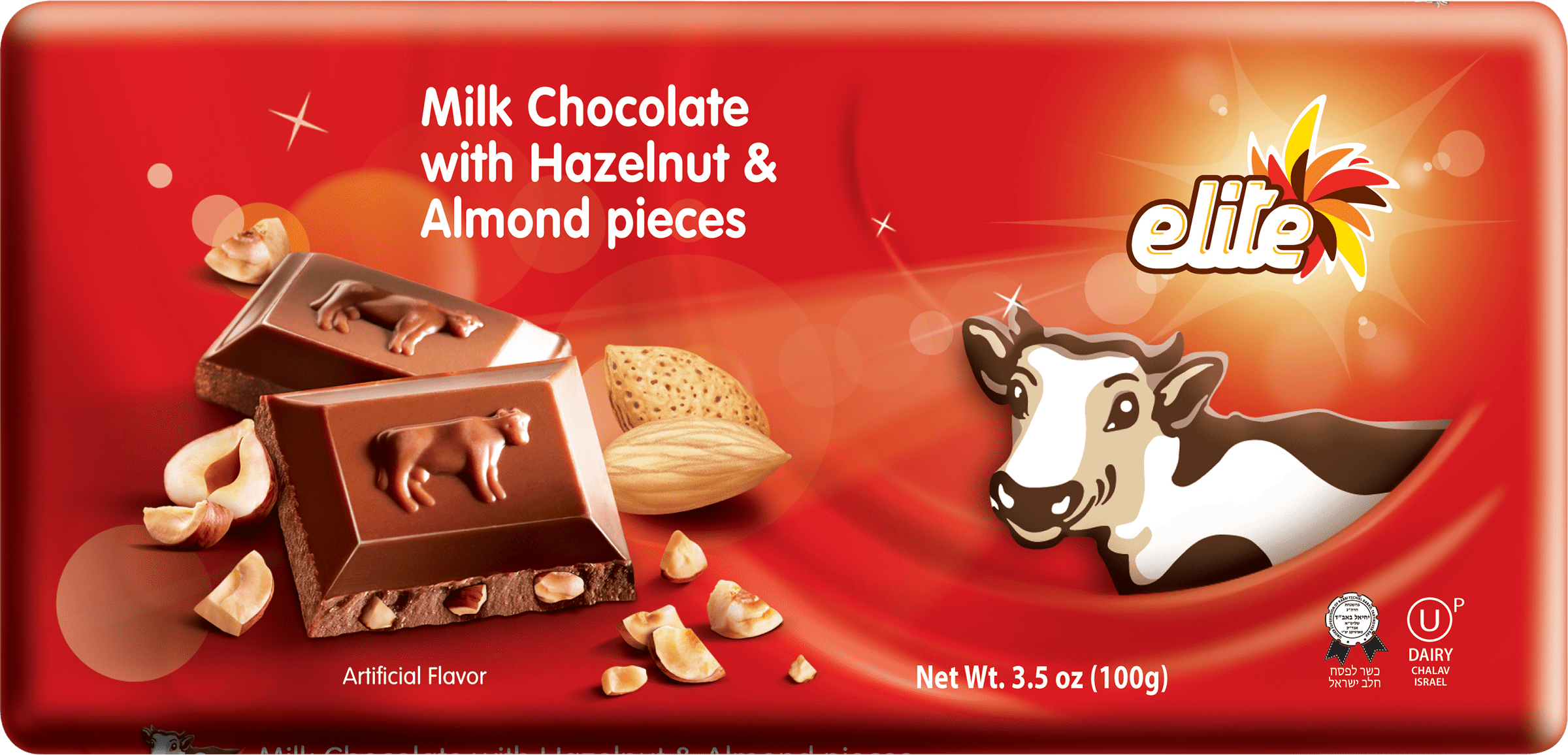 Elite Milk Chocolate Bar, Hazelnut & Almond, 3.5 Oz