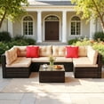 thumbnail image 2 of 7 Piece Rattan Sectional Sofa Set, Outdoor Conversation Set, All-Weather Wicker Sectional Seating Group with Cushions & Coffee Table, Modern Furniture Couch Set for Patio Deck Garden Pool, 2 of 9
