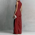 thumbnail image 6 of Evdexr Linen Sets For Women 2 Piece Stand Collar Sleeveless Top and Baggy Wide Leg Pants Set Trendy Casual Business Lounge Outfit Suits Wine L, 6 of 6