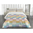 thumbnail image 3 of Ambesonne Colorful Quilted Bedspread Set 3 Pcs, Pastel Rainbow Checkered, Queen Size, Ceil Blue Pink Orange, 3 of 4