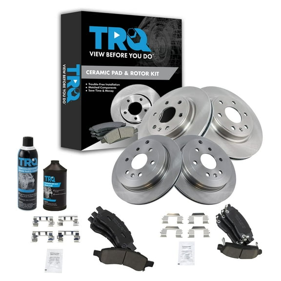 TRQ Brake Rotor & Premium Posi Ceramic Pad Front & Rear Kit w/Chemicals for GM BKA17732 Fits select: 2009-2017 CHEVROLET TRAVERSE, 2007-2016 GMC ACADIA