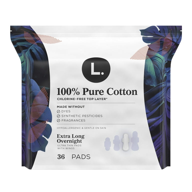This is L., Organic Cotton Ultra Thin Pads for Women, Extra Long Overnight  Absorbency, With Wings, 36 Count : : Health & Personal Care