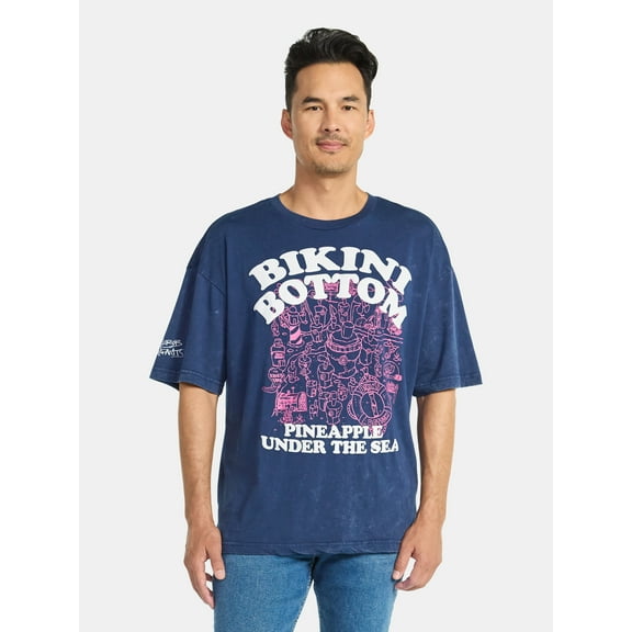 SpongeBob SquarePants Men's and Big Men's Bikini Bottom Graphic Tee, Sizes S-3XL