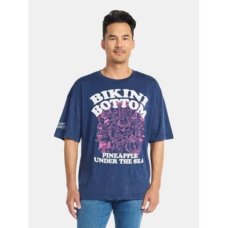 SpongeBob SquarePants Men's and Big Men's Bikini Bottom Graphic Tee, Sizes S-3XL
