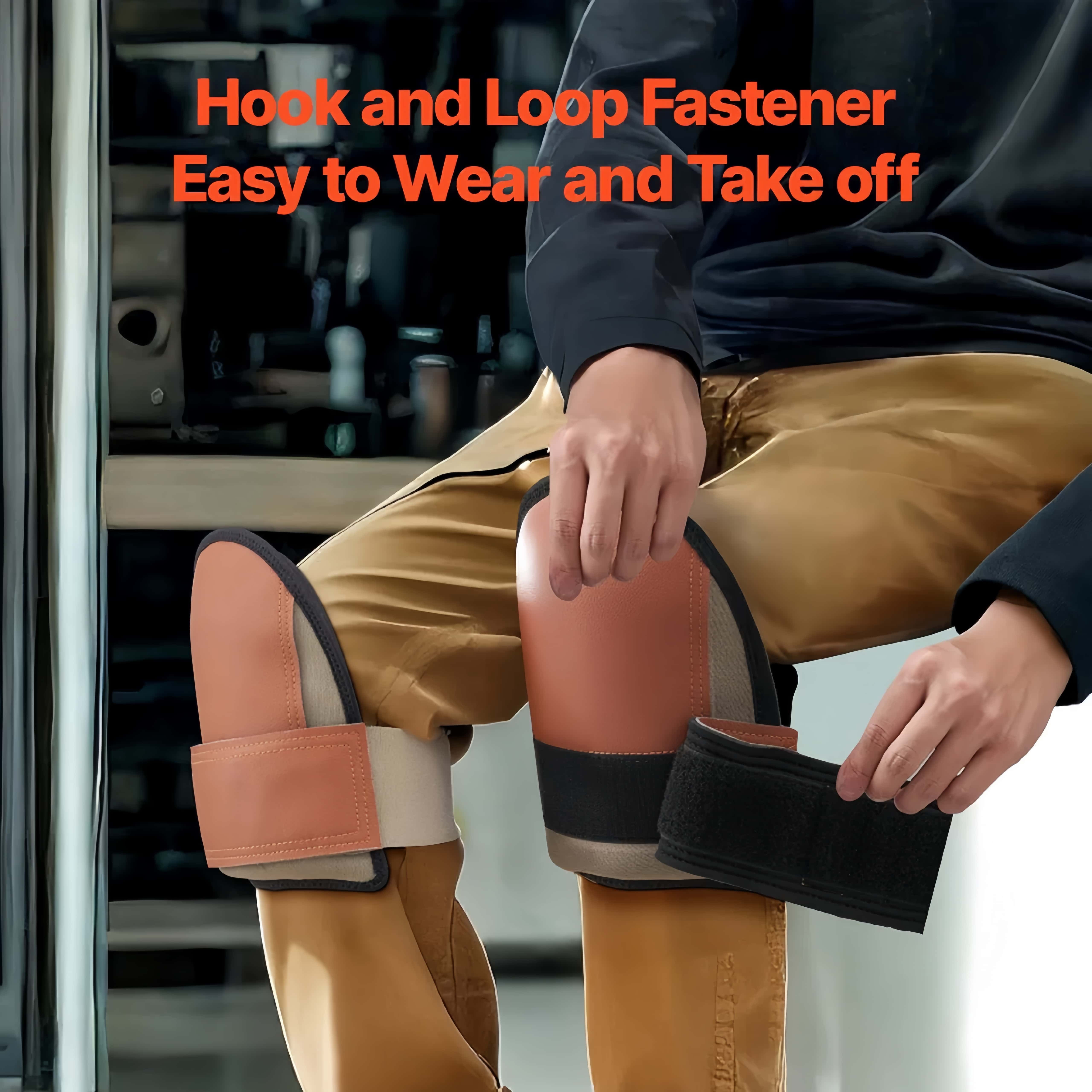 Knee Pads for Work, Durable Leather Construction Pads, Machine Washable Work Knee Pads, Easy to Wear and Take Off, Extra Thick Knee Support for Gardening Flooring and Cleaning, Black and Brown