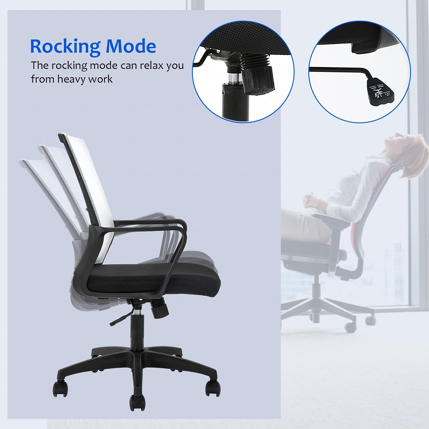 FDW Ergonomic Mesh Office Chair - Adjustable Mid-Back Computer Desk Chair with Lumbar Support, White