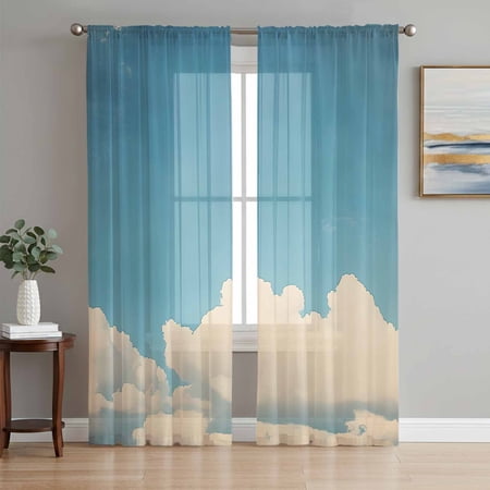 Navy Blue Sky Sheer Curtains 84 Inch Length 2 Panels Set Vintage Modern Nature Clouds Scenery Voile Window Treatment Rod Pocket Curtains Sheers Drapes for Bedroom/Living Room/Kitchen 52 x84 x2