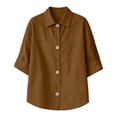 thumbnail image 4 of Women Short Sleeve Tops Comfortable Fashion 3/4 Sleeve Sweatshirt Summer Blouses for Women Brown 3XL, 4 of 8