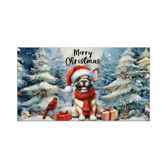 Merry Christmas French Bulldog Enjoys Woofmas Winter Xmas Holiday Doormat Dog Lover Gifts Indoor Outdoor Welcome Mat - 02022