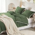 thumbnail image 5 of DNG Luxury 1 Piece Pom Pom Plain Pattern Comforter Set, 800 Thread Count, 100% Egyptian Cotton, White Vintage Pom-Pom Fringe Super Soft (Super King Size Moss Color), 5 of 9