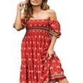 thumbnail image 2 of EIGTHTAIL Robe Midi pour Femme à Manches Courtes Bouffantes, Encolure Carrée Élastique, Imprimé Floral, Décontractée et Fluide, Robes d'Été, 2 of 5