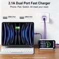 thumbnail image 4 of Dual-Port Wall Charger Block with 2 Pack 10FT USB-A to Type-C Braided Cables, Phone Charger Compatible with iPhone 17/16/15 Pro Max iPad Pro Galaxy S26 Android, Purple, 4 of 7